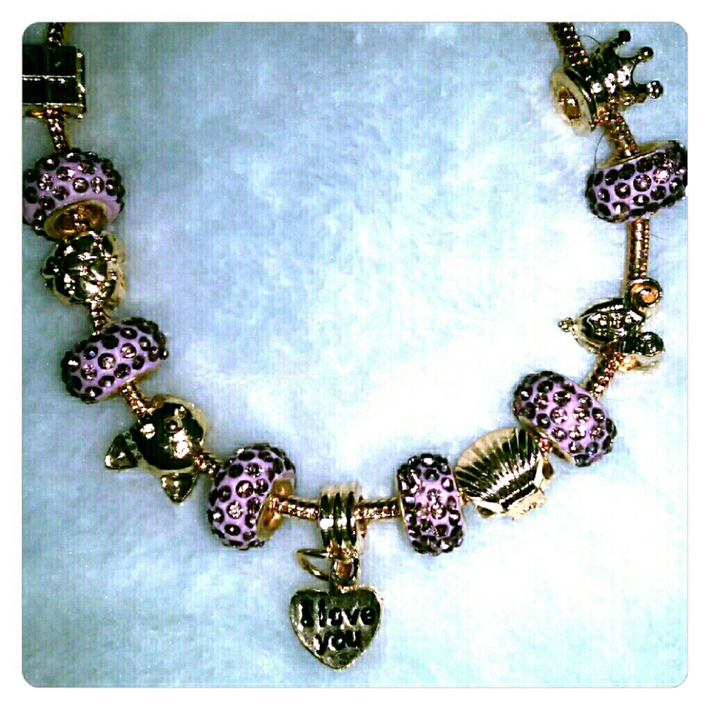 18 K gold overlay purple charm bracelet