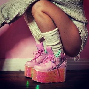 Y.R.U pink Qozmo platforms mermaid sequin