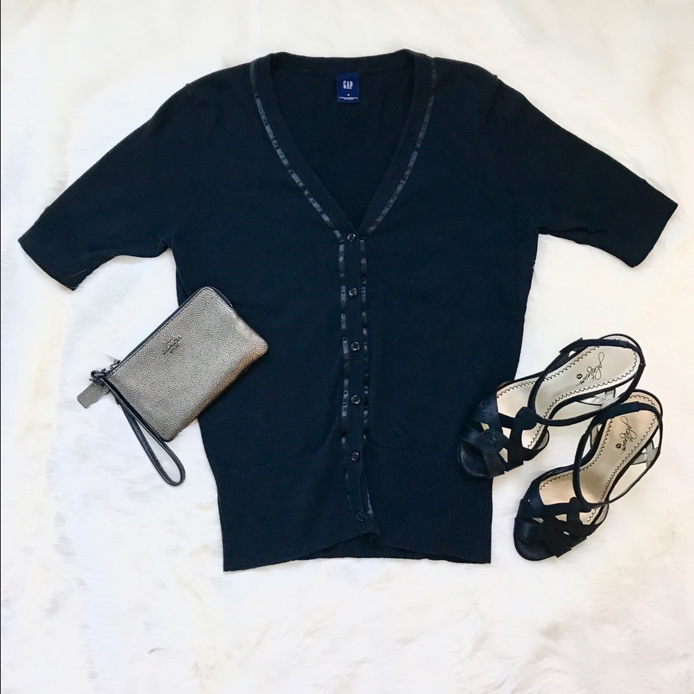 Gap Black Cardigan with Satin Trim
