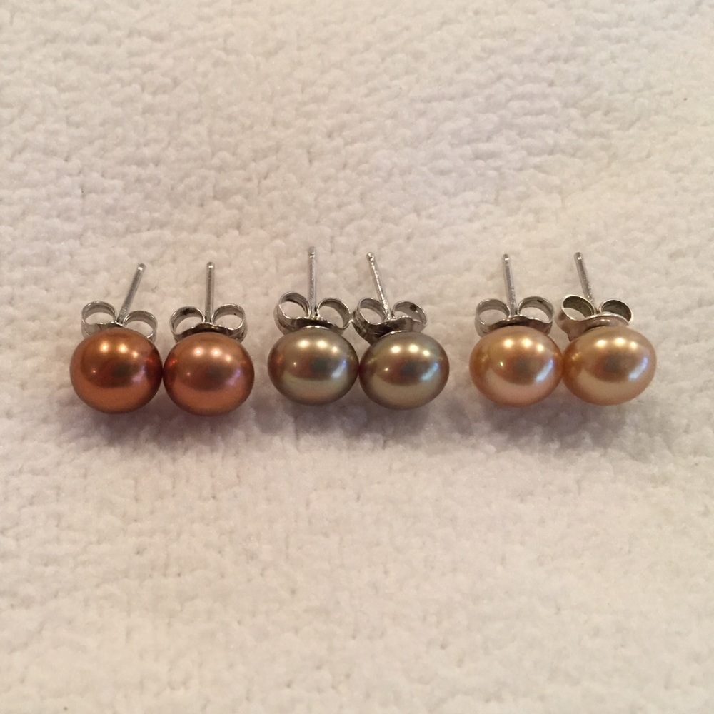 Three Pairs Honora Genuine Cultured Pearl Earrings