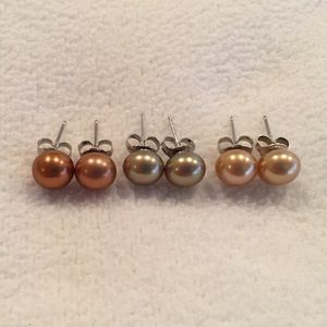 Three Pairs Honora Genuine Cultured Pearl Earrings