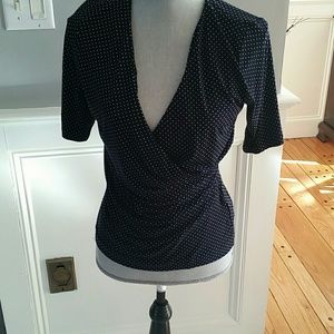 Navy Blue short Sleeve Polka Dot top