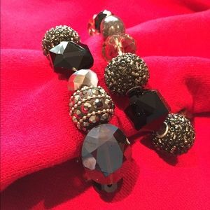 Black-Silver-Gray Glass/Resin Beaded Bracelet Set