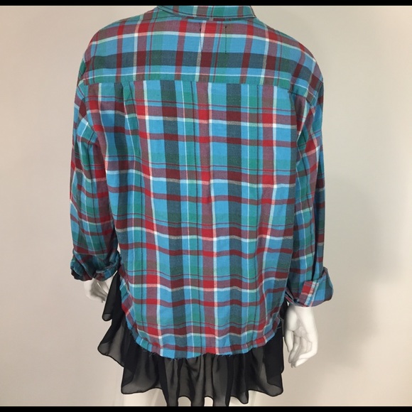 One Piece Designs Blue Plaid Flannel Size L NWT - Picture 3 of 4