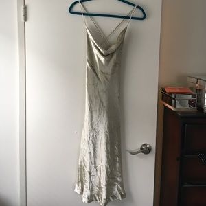 Gold velvet spaghetti strap dress