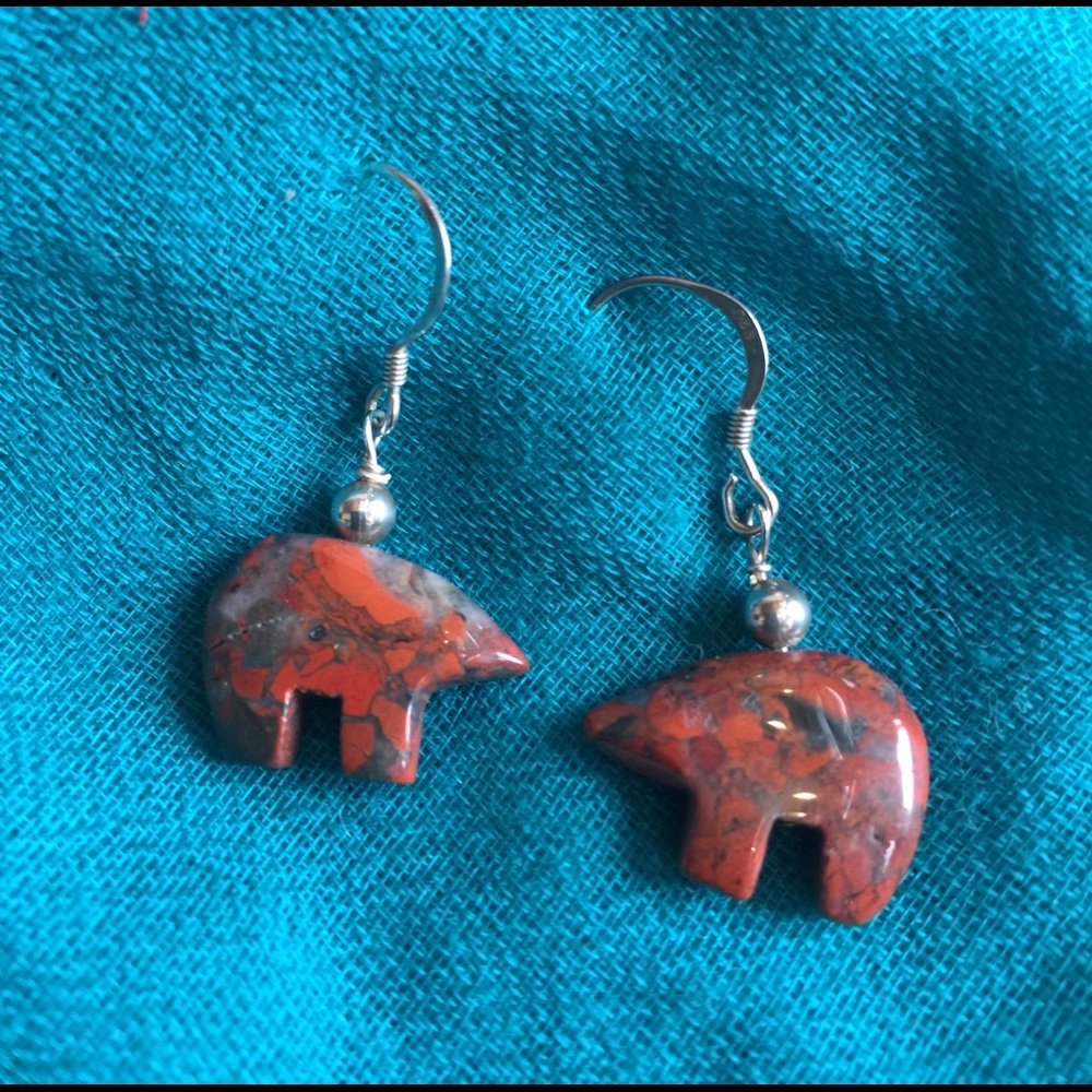 Unique silver and red turquoise Aztec earrings