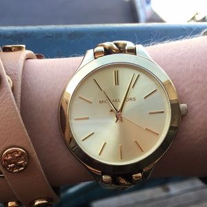 Gold Michael Kors Watch with Twist Chain