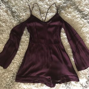 Wine cold shoulder romper! Size Small