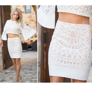 Two piece skirt and top beige & white