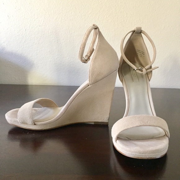 nude suede wedge