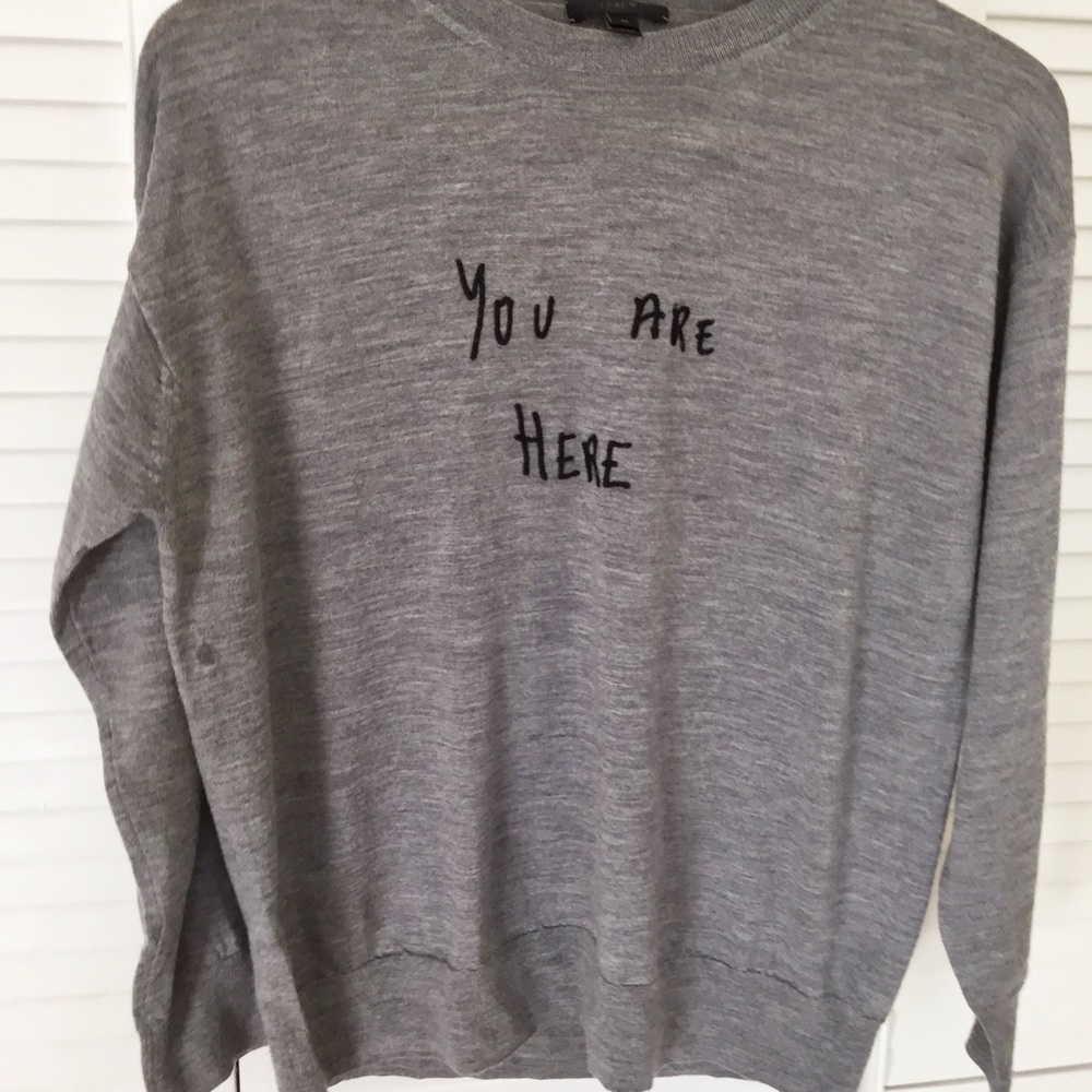 J Crew Marino Wool sweater with YOU ARE HERE