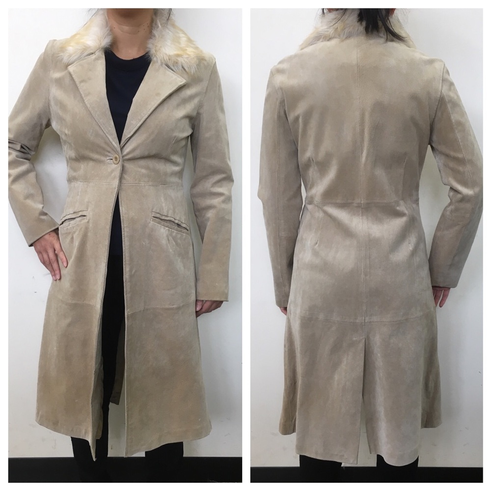 Blue Asphalt suede fur collar coat