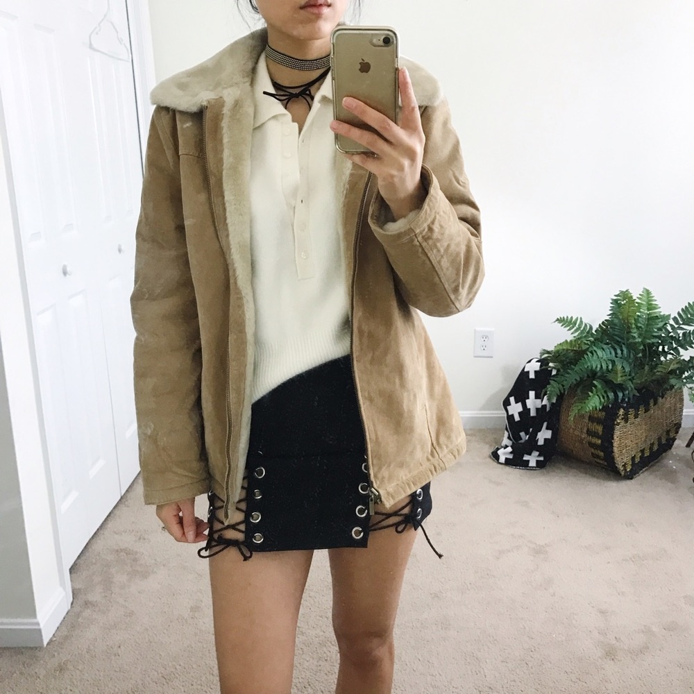 Genuine Leather Aviator Jacket in Tan