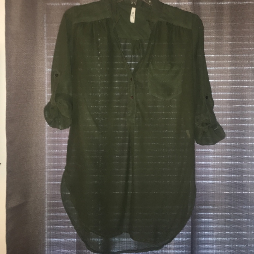 Army Green Sheer Button Tunic