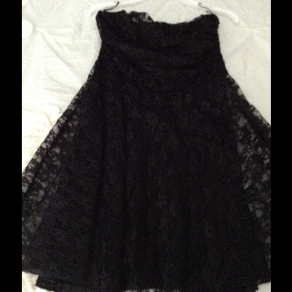 Strapless black lace dress