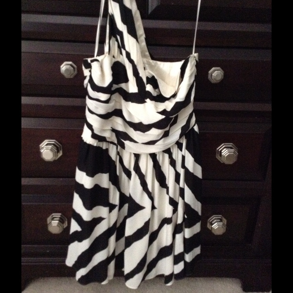 One shoulder chiffon zebra print dress