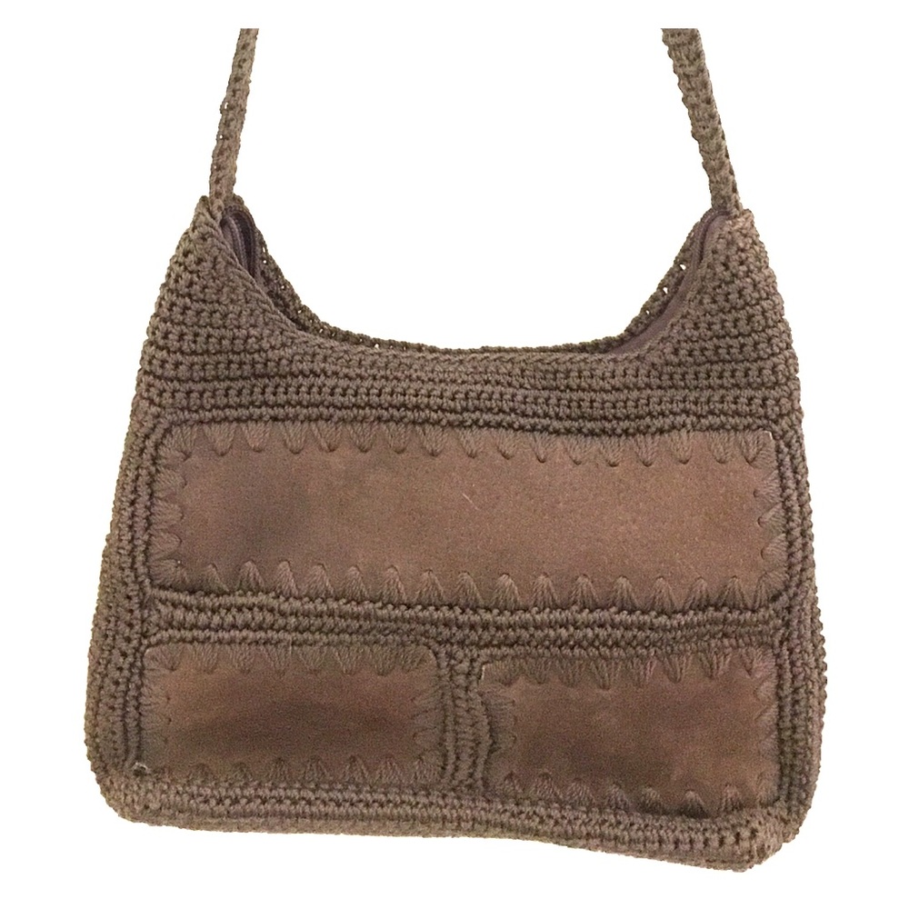 Brown suede crochet cross body bag