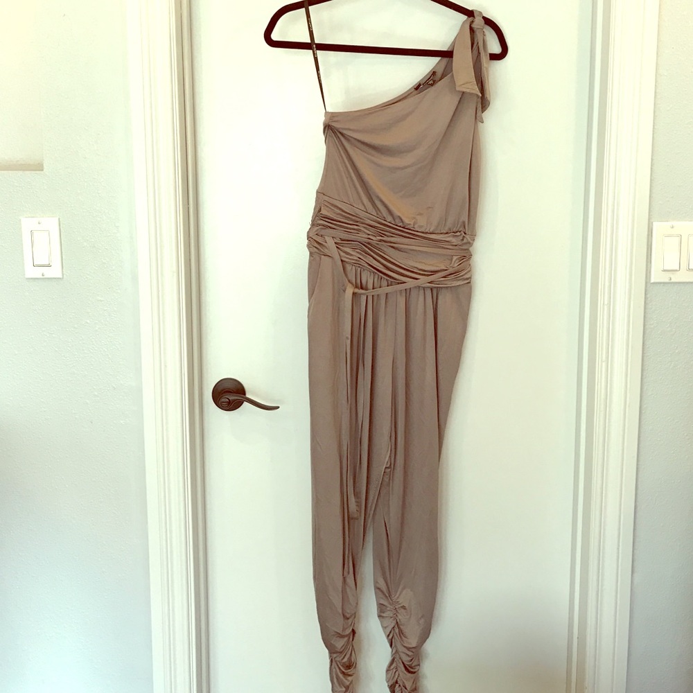Bebe Silver Grey  One shoulder Body hugging romper