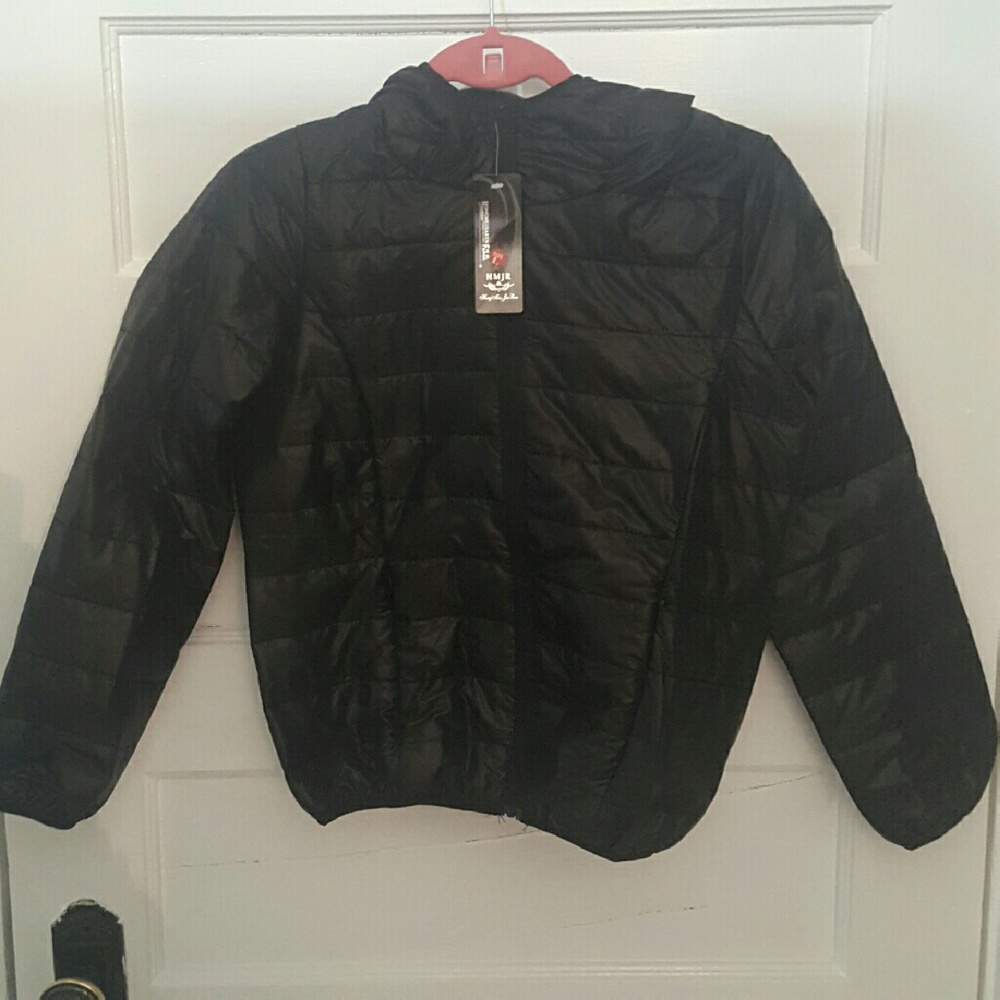 *NWT* Black Hooded Bubble Rain Jacket Sz S