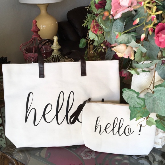 CUTE HELLO TOTE SET CREAM AND DARK BROEM-CANVAS - Picture 3 of 4