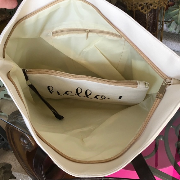 CUTE HELLO TOTE SET CREAM AND DARK BROEM-CANVAS - Picture 4 of 4