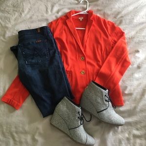 J. Crew Coral Red Sweatshirt Blazer