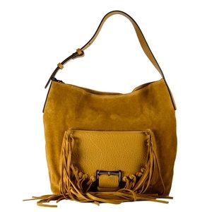 NWT Gianni Chiarini Sella Fringe Suede Handbag TAN
