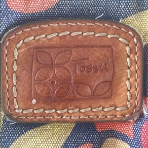 Fossil canvas with leather trim and strap handbag