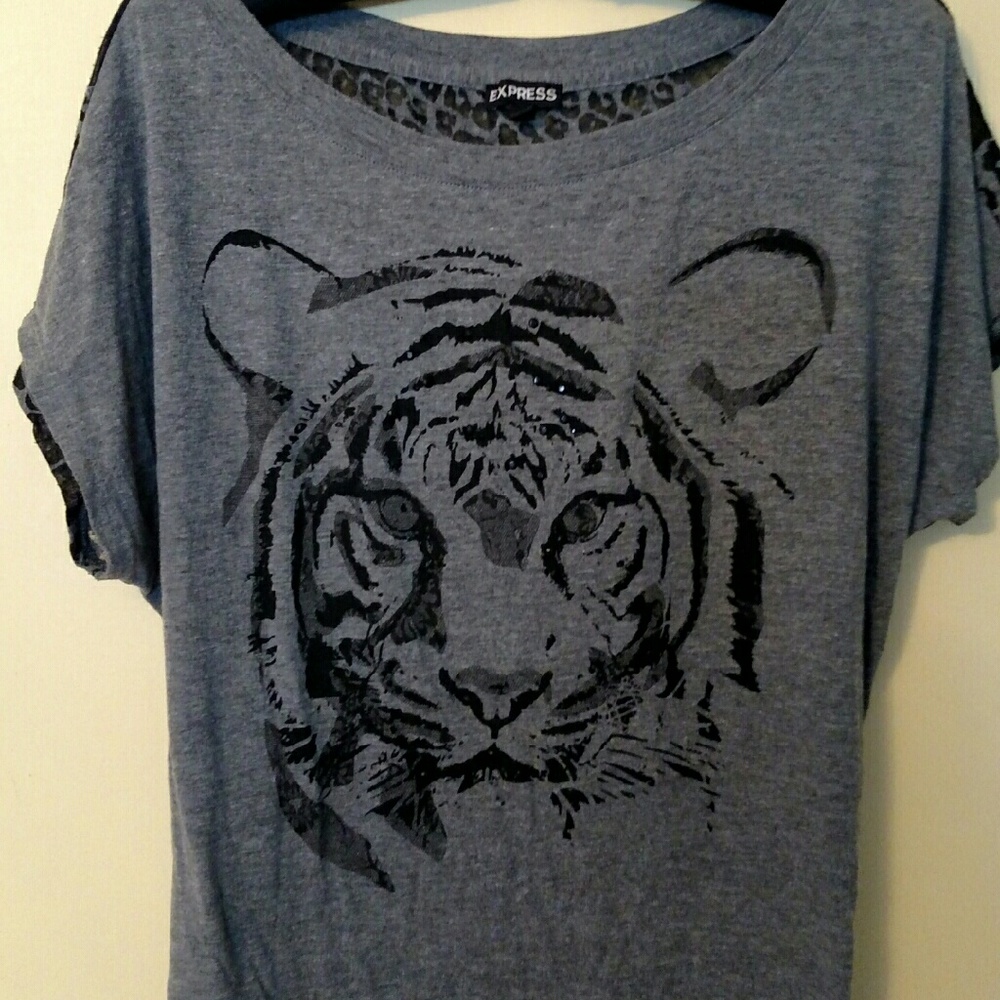 Express embellished tiger and lace top