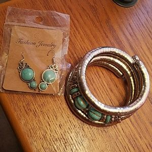 fashion earrings and coil bracelet