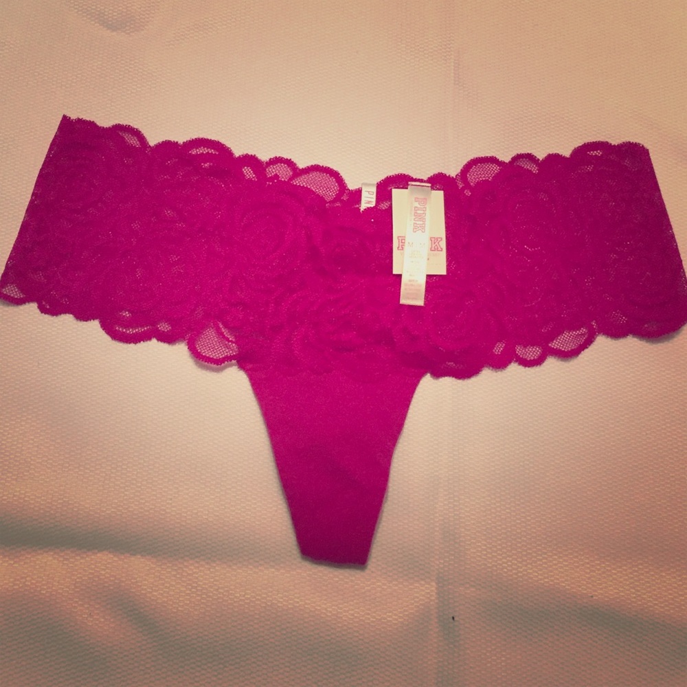 Victoria Secret Pink Wide Banded Thong with Lace