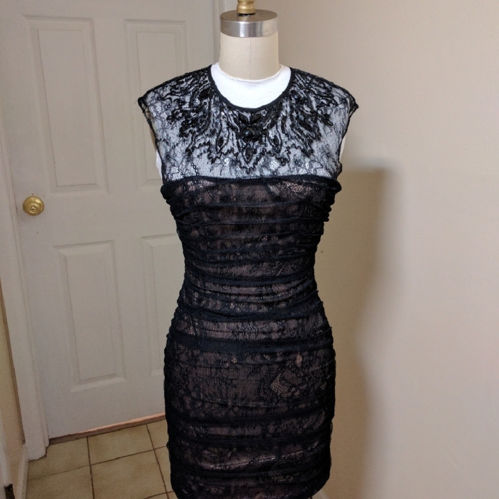 Black Lace dress embellished neckline.