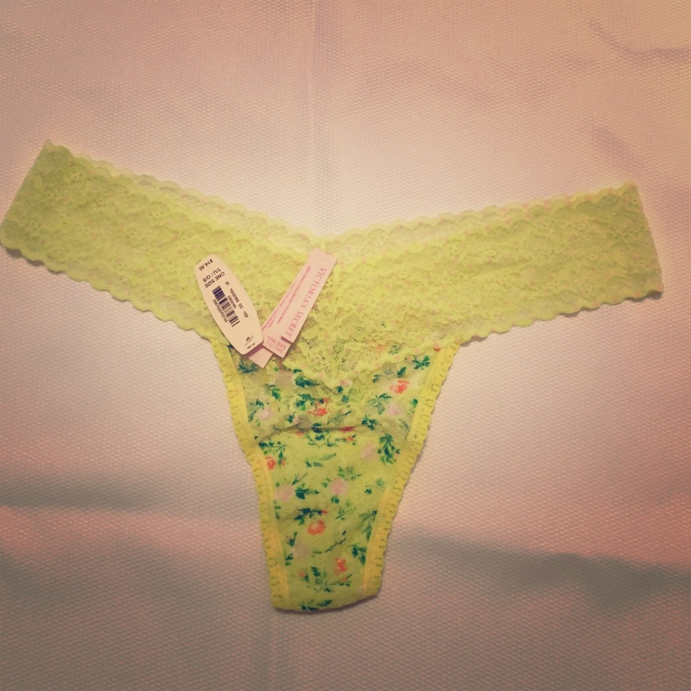 Yellow Lace Victoria Secret Thong with flowers