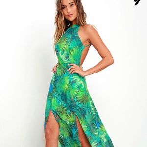 LULUS Tropic of Discussion Green Maxi Slit Dress