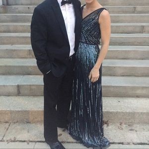 Adrianna Papell Navy Beaded Formal Gown