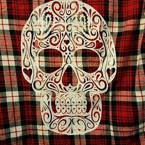 Hot Topic red plaid flannel with skull size M