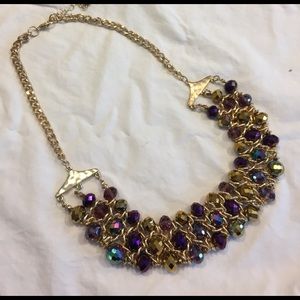 Beaded bib necklace with gold plated chain