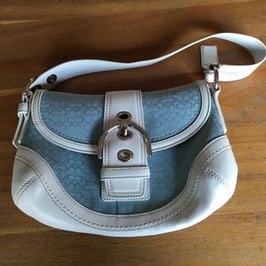 Blue and white coach purse