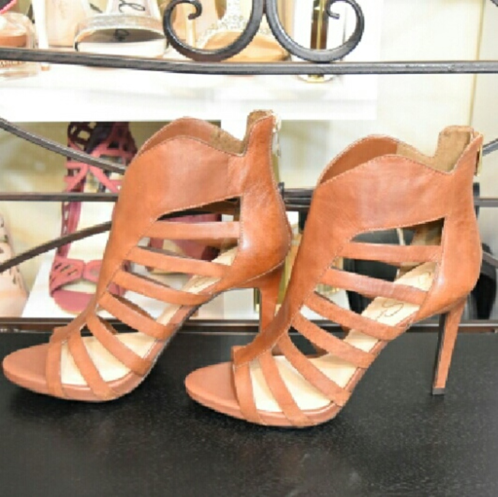 Jessica Simpson Caged Brown Heels