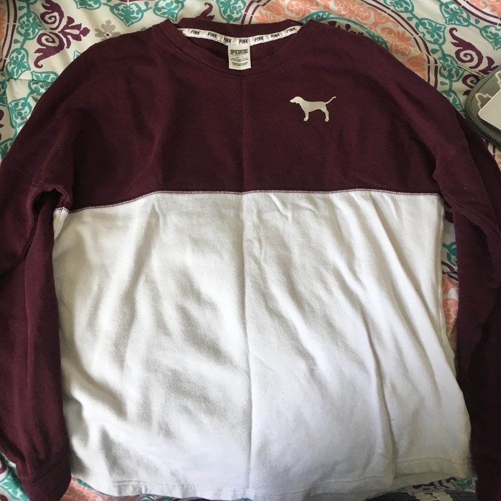 Victoria's Secret Pink sweater. Burgundy and white