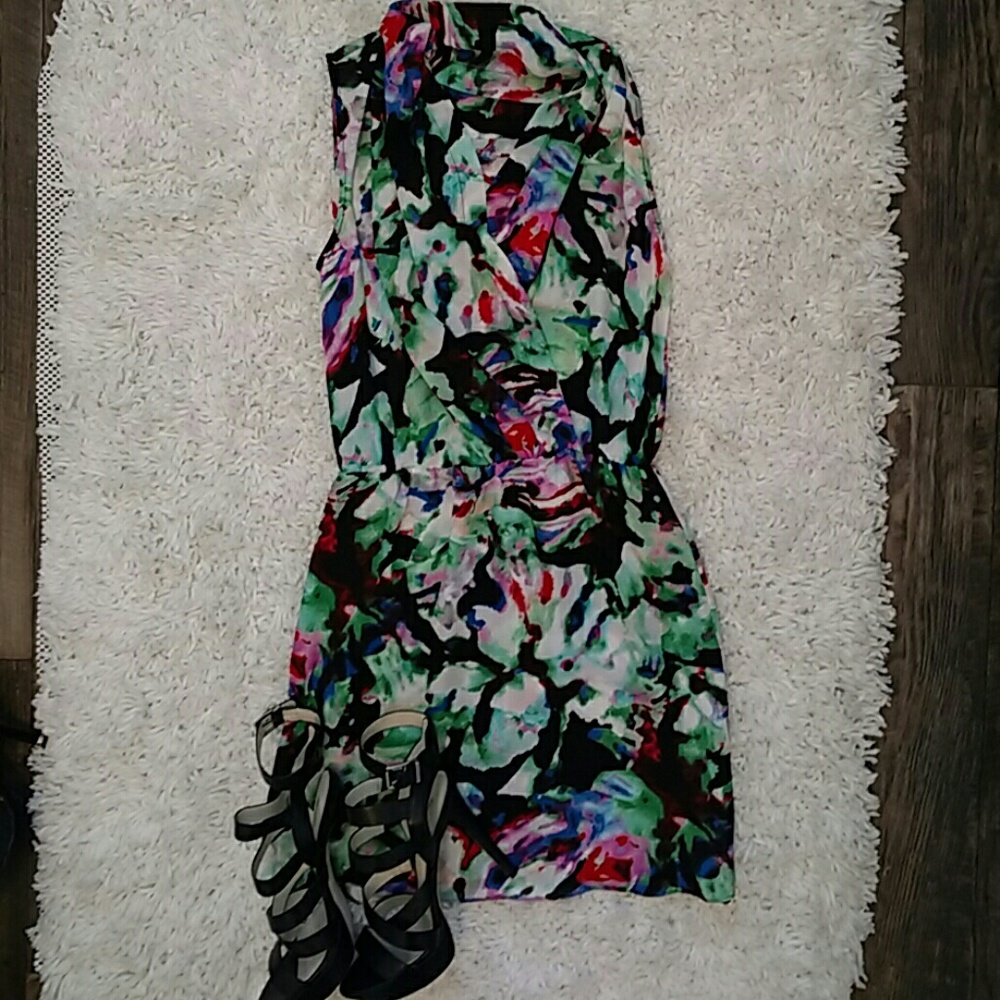 Parker Multi-Colored Floral Print Sheer Mini Dress