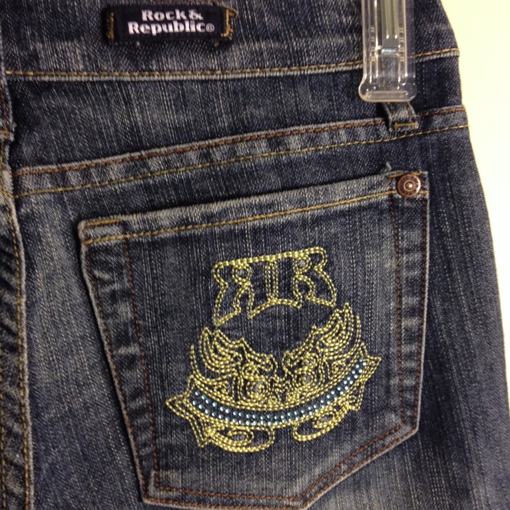 Rock & Republic crystal pocket bootcut jeans