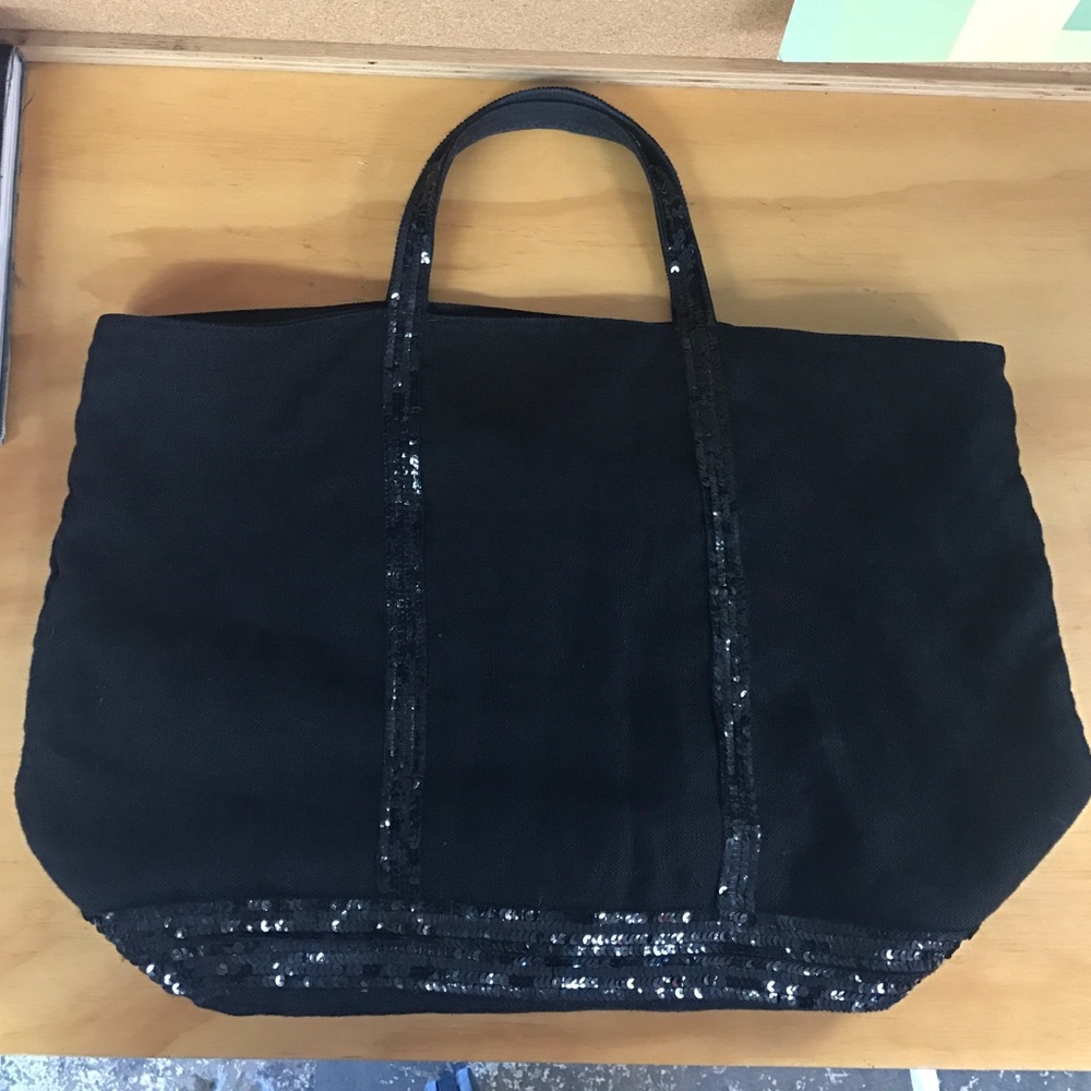 VANESSA BRUNO CABAS LINEN BLACK SEQUINED LINEN
