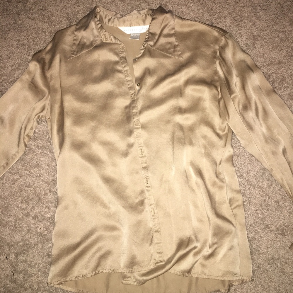 Gold silk button down