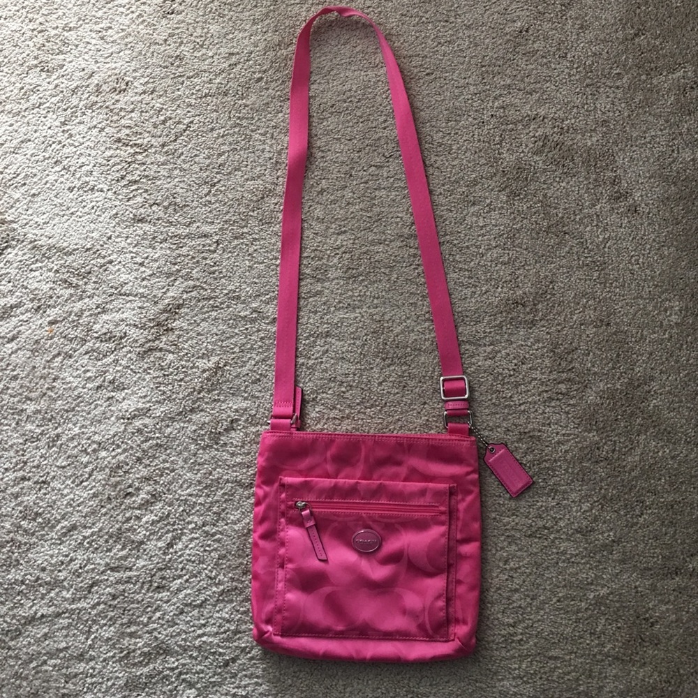 Pink coach cross body purse