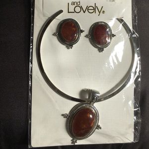 Big honey and silver color jewelry set