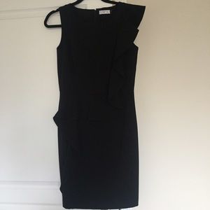 Calvin Klein black sheath dress with ruffle detail