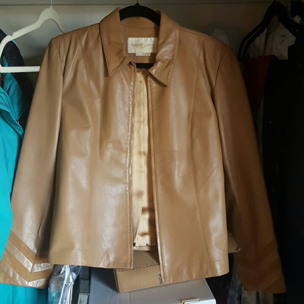 Camel color leather zip jacket