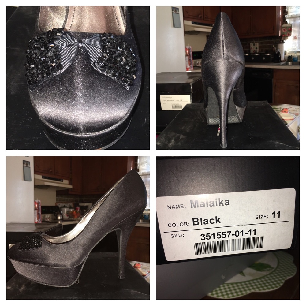 Black heels with toe embellishments