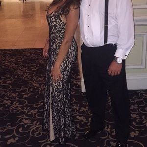 Lace BCBG leg slit gown